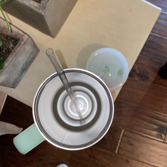 40oz tumbler insulated drink cup with handle mint green with top & clear straw - Picture 7 of 10